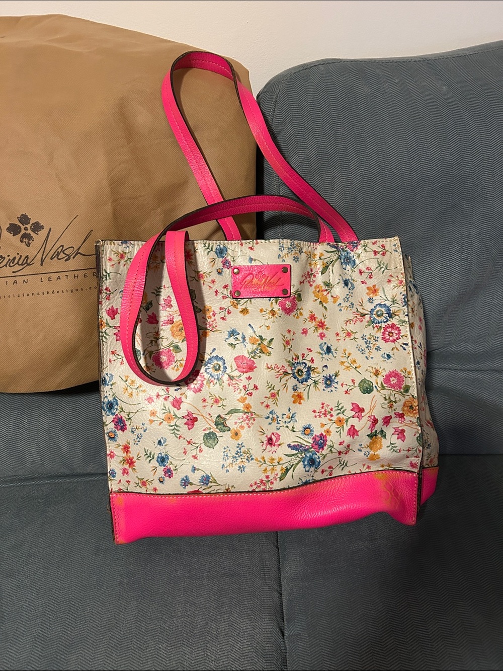 Patricia Nash Floral Canvas Tote with Hot Pink Trim